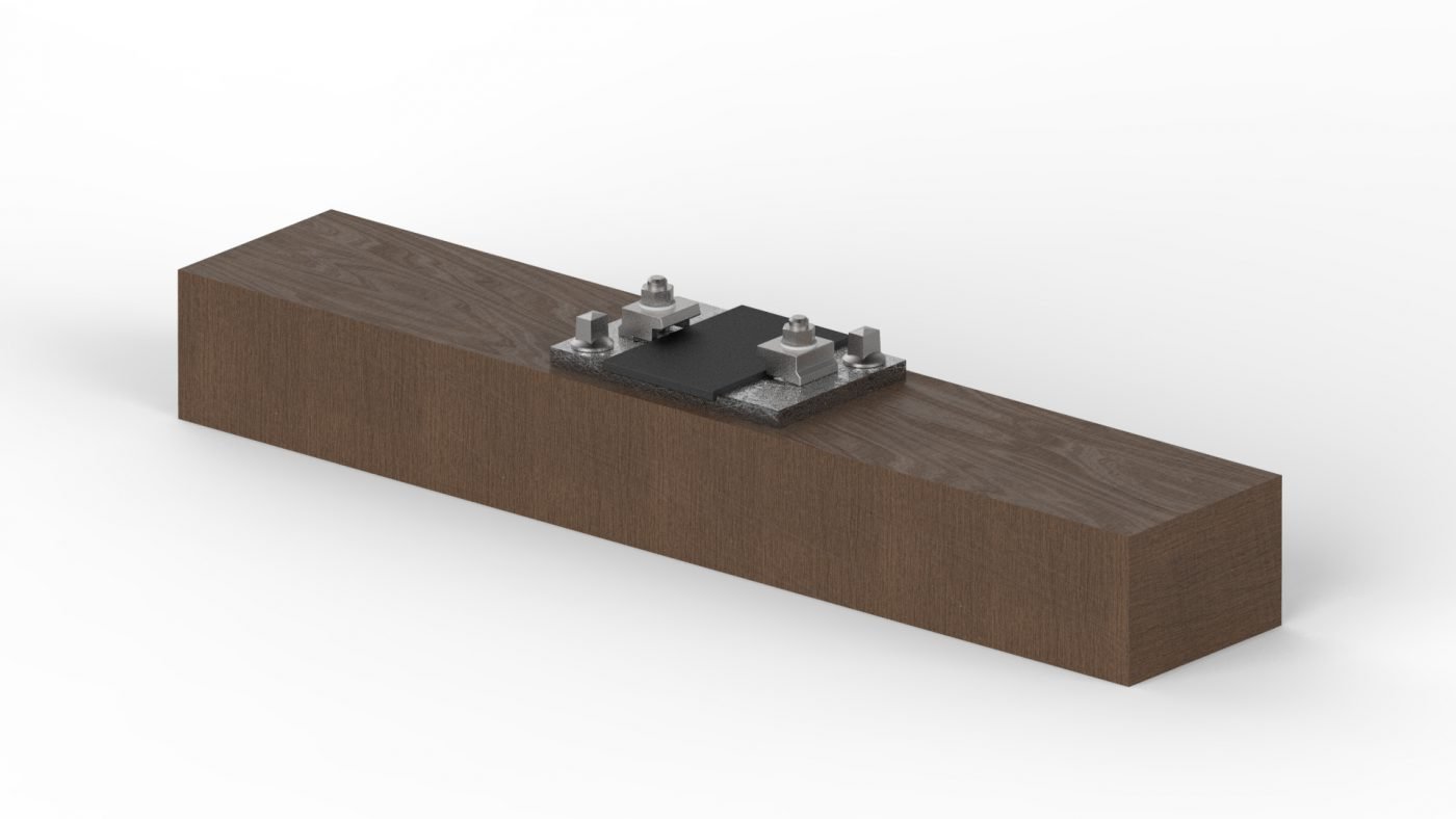 Crane rail fastened to hardwood sleepers